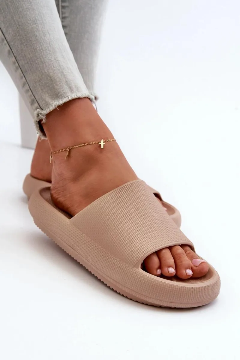 Klapki Basenowe|Klapki Na Platformie>Boto Damskie Lekkie Piankowe Klapki Na Grubej Podeszwie Ciemnobeżowe Querceria