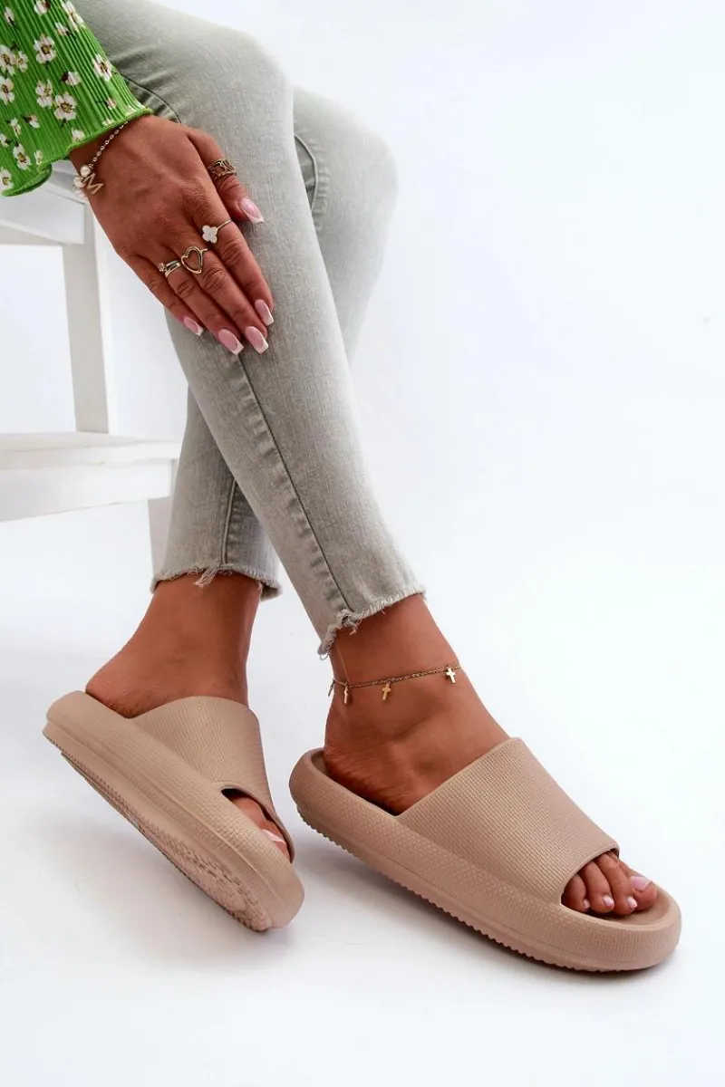 Klapki Basenowe|Klapki Na Platformie>Boto Damskie Lekkie Piankowe Klapki Na Grubej Podeszwie Ciemnobeżowe Querceria