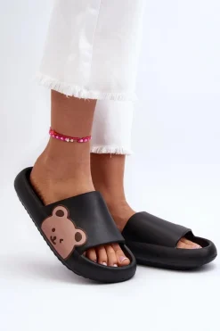 Sale Boto Damskie Lekkie Piankowe Klapki Motyw Misia Czarne Parisso