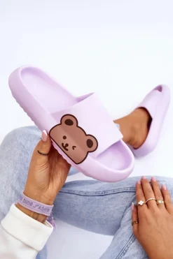 Klapki Basenowe|Klapki Damskie Klasyczne>Boto Damskie Lekkie Piankowe Klapki Motyw Misia Fioletowe Parisso