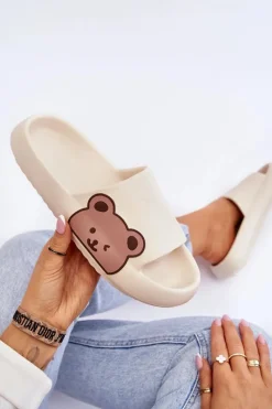 Online Boto Damskie Lekkie Piankowe Klapki Motyw Misia Beżowe Parisso