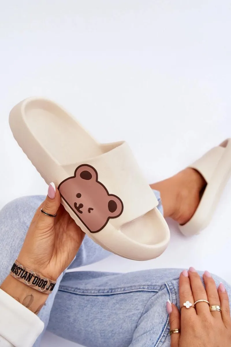 Online Boto Damskie Lekkie Piankowe Klapki Motyw Misia Beżowe Parisso