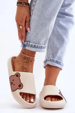 Online Boto Damskie Lekkie Piankowe Klapki Motyw Misia Beżowe Parisso