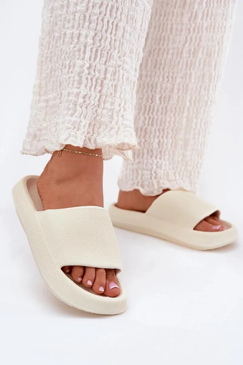 Klapki Basenowe|Klapki Na Platformie>Boto Damskie Lekkie Piankowe Klapki Na Grubej Podeszwie Ecru Querceria