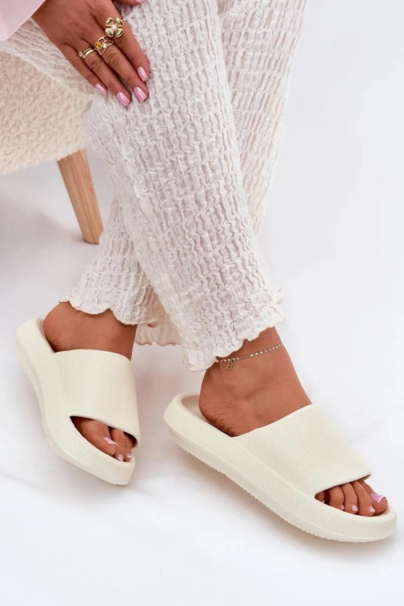 Klapki Basenowe|Klapki Na Platformie>Boto Damskie Lekkie Piankowe Klapki Na Grubej Podeszwie Ecru Querceria