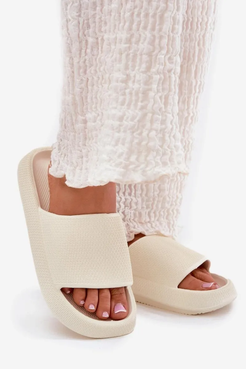 Klapki Basenowe|Klapki Na Platformie>Boto Damskie Lekkie Piankowe Klapki Na Grubej Podeszwie Ecru Querceria