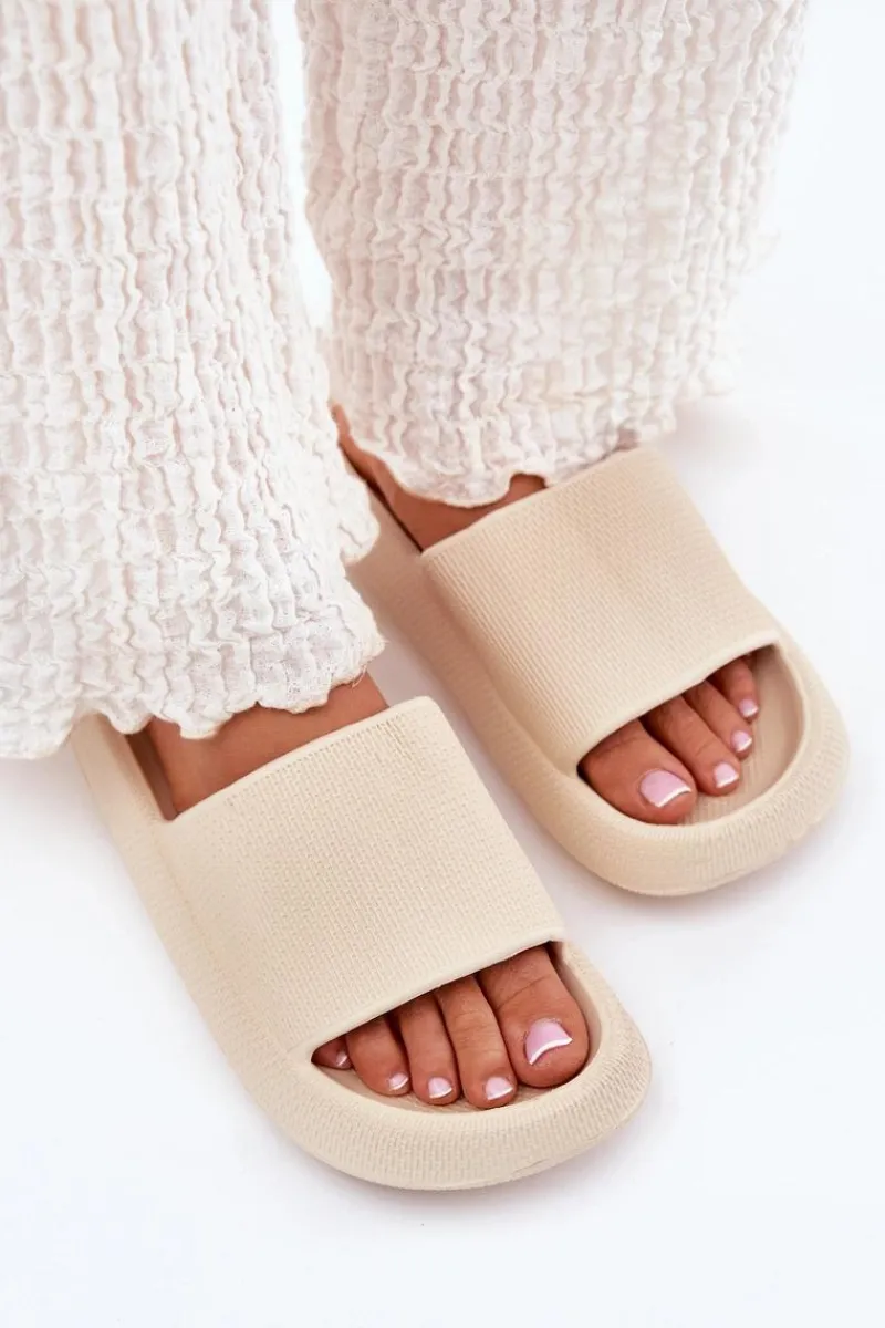 Sale Boto Damskie Lekkie Piankowe Klapki Na Grubej Podeszwie Beżowe Querceria