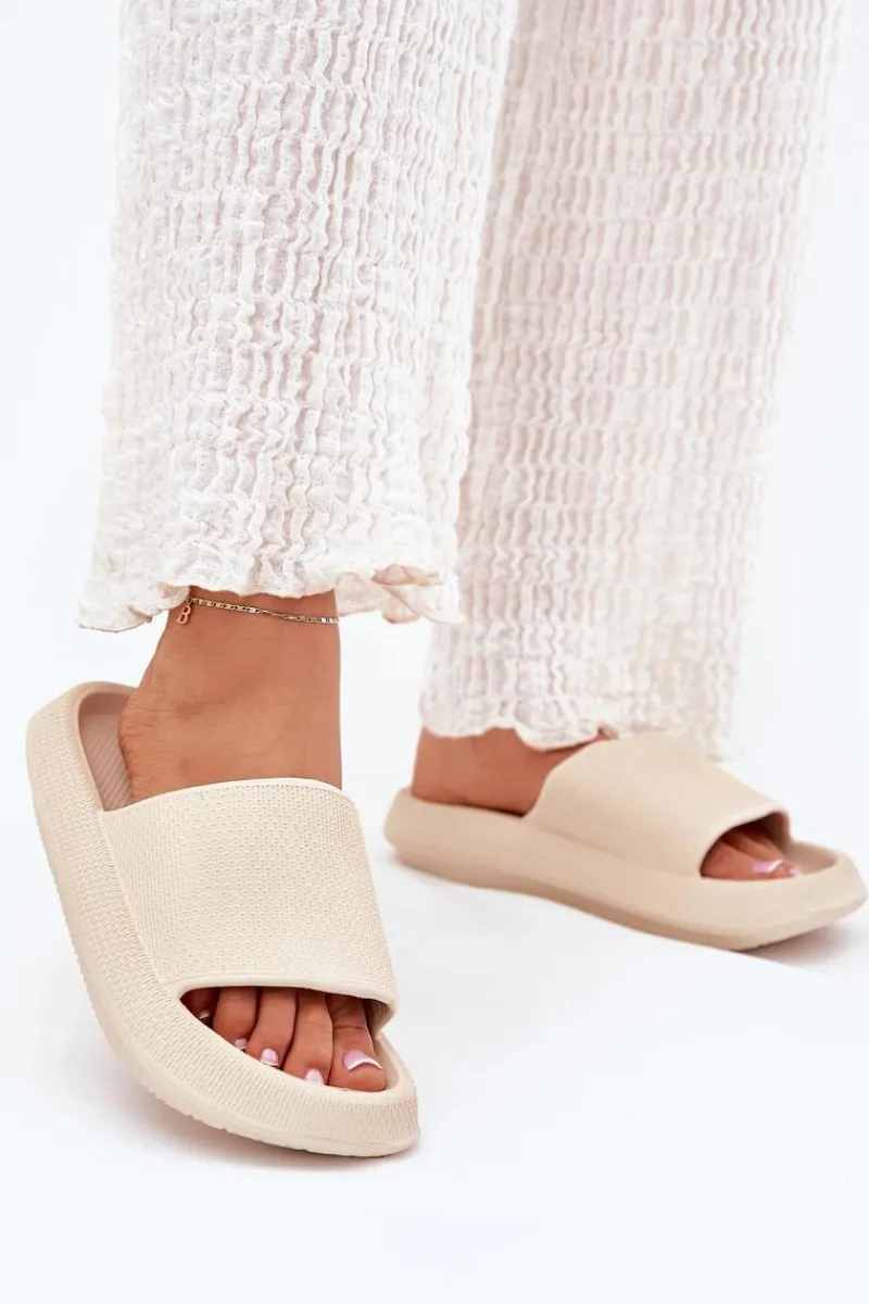 Sale Boto Damskie Lekkie Piankowe Klapki Na Grubej Podeszwie Beżowe Querceria