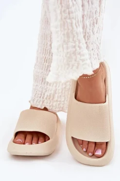 Sale Boto Damskie Lekkie Piankowe Klapki Na Grubej Podeszwie Beżowe Querceria