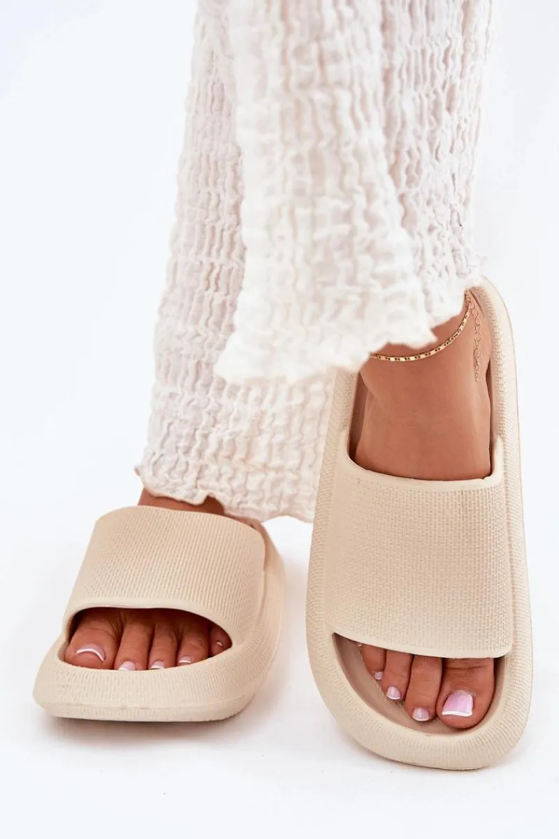 Sale Boto Damskie Lekkie Piankowe Klapki Na Grubej Podeszwie Beżowe Querceria