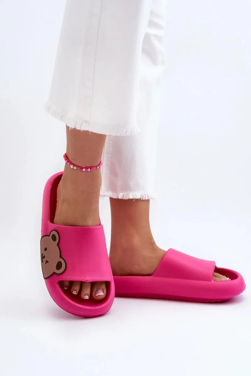 Klapki Basenowe|Klapki Damskie Klasyczne>Boto Damskie Lekkie Piankowe Klapki Motyw Misia Fuksja Parisso