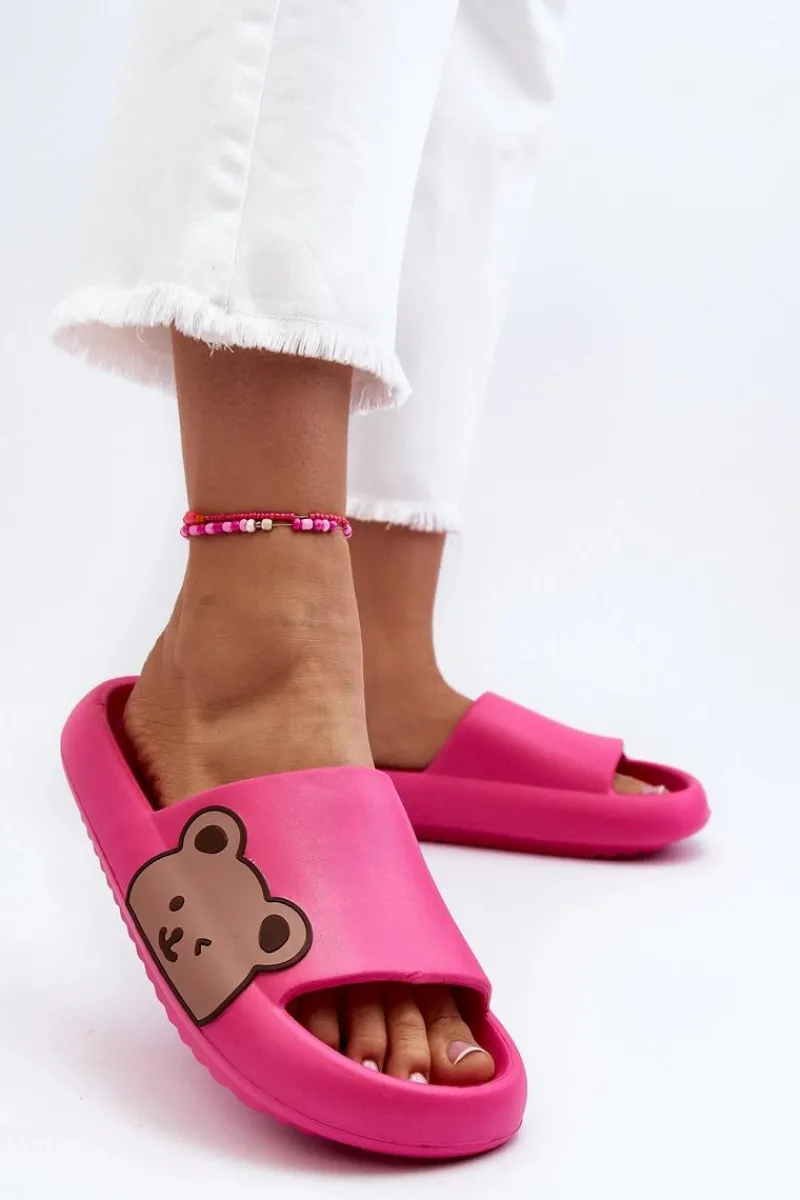 Klapki Basenowe|Klapki Damskie Klasyczne>Boto Damskie Lekkie Piankowe Klapki Motyw Misia Fuksja Parisso