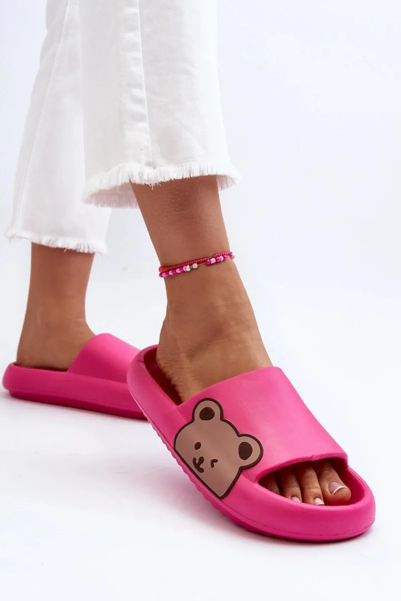 Klapki Basenowe|Klapki Damskie Klasyczne>Boto Damskie Lekkie Piankowe Klapki Motyw Misia Fuksja Parisso