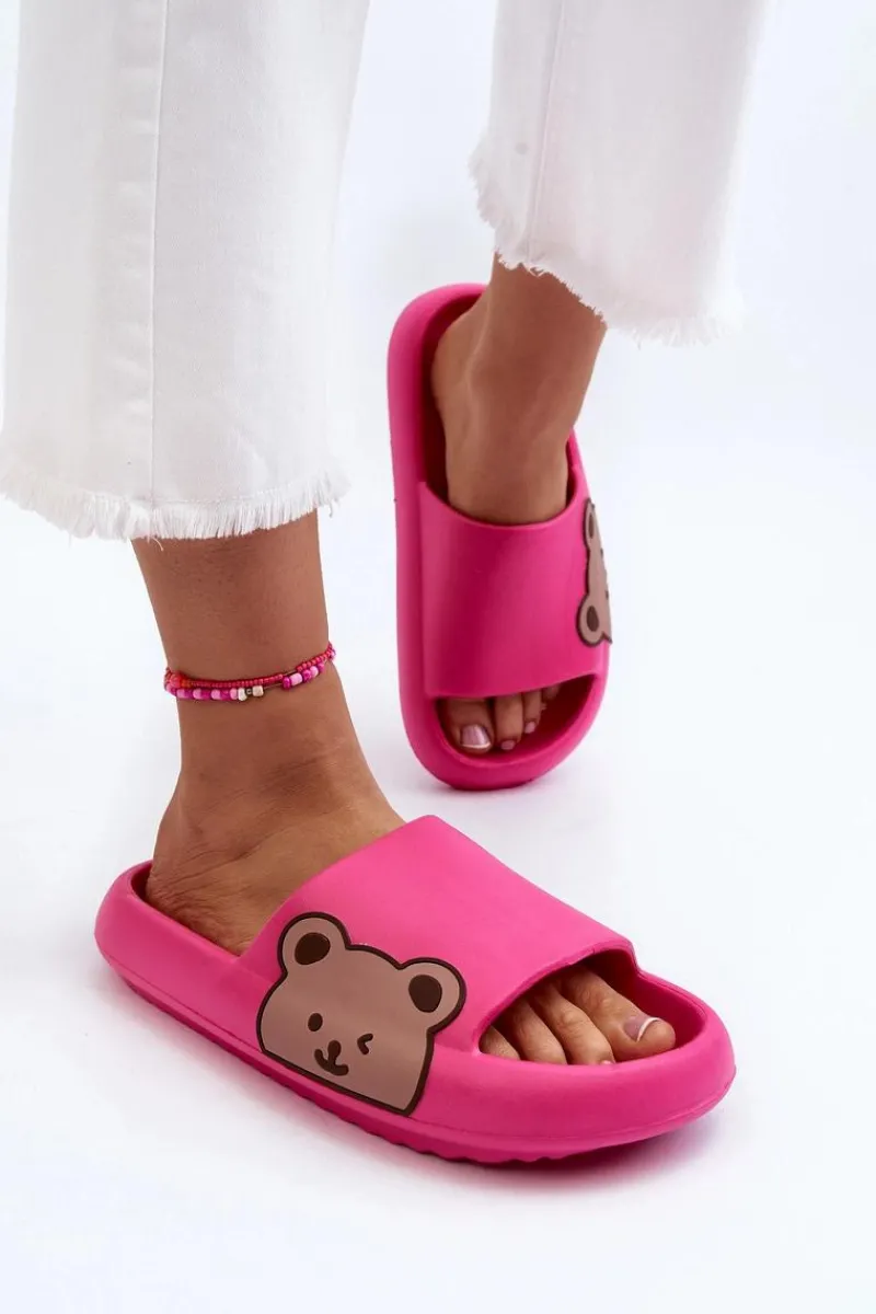 Klapki Basenowe|Klapki Damskie Klasyczne>Boto Damskie Lekkie Piankowe Klapki Motyw Misia Fuksja Parisso