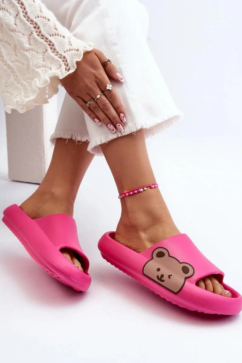 Klapki Basenowe|Klapki Damskie Klasyczne>Boto Damskie Lekkie Piankowe Klapki Motyw Misia Fuksja Parisso