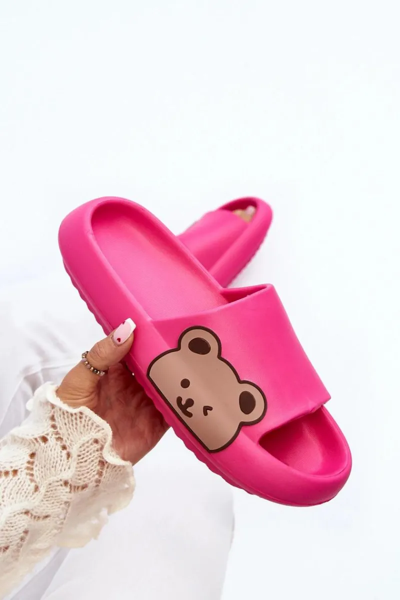 Klapki Basenowe|Klapki Damskie Klasyczne>Boto Damskie Lekkie Piankowe Klapki Motyw Misia Fuksja Parisso