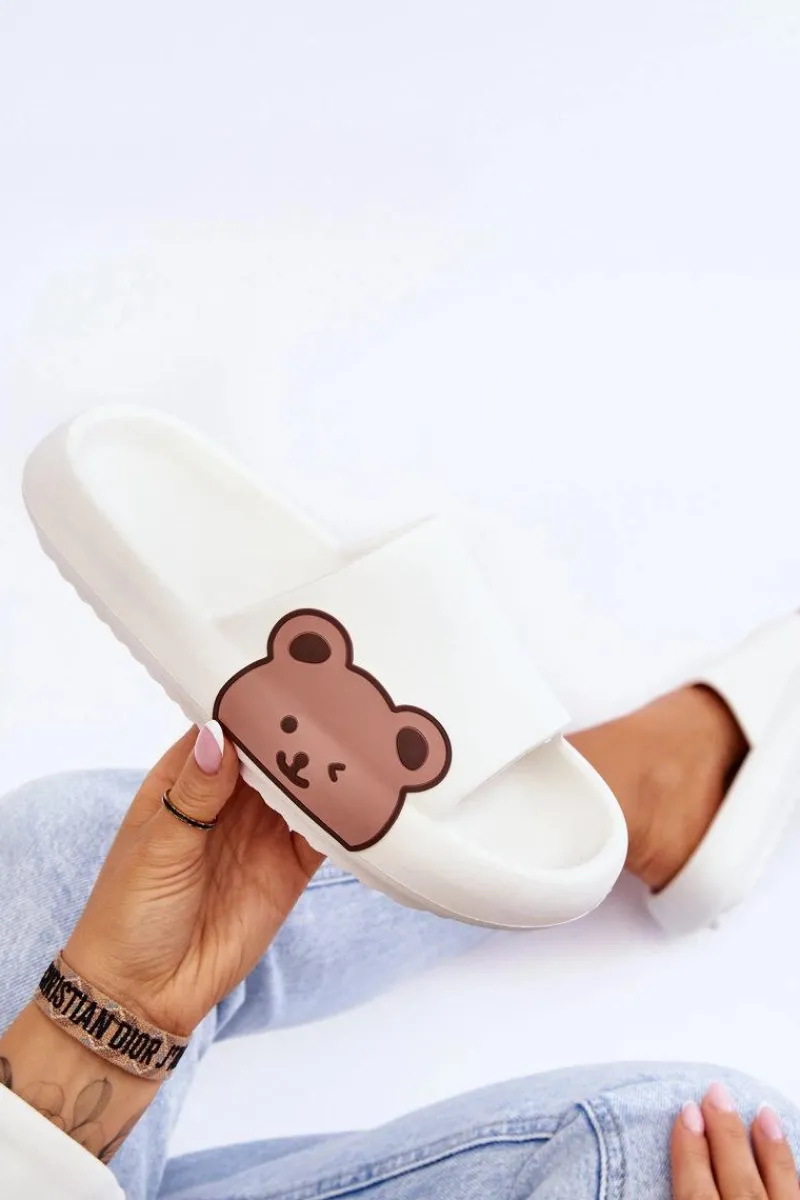 Best Damskie Lekkie Piankowe Klapki Motyw Misia Białe Parisso Damskie Klapki Basenowe|Klapki Damskie Klasyczne