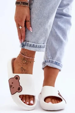 Best Damskie Lekkie Piankowe Klapki Motyw Misia Białe Parisso Damskie Klapki Basenowe|Klapki Damskie Klasyczne