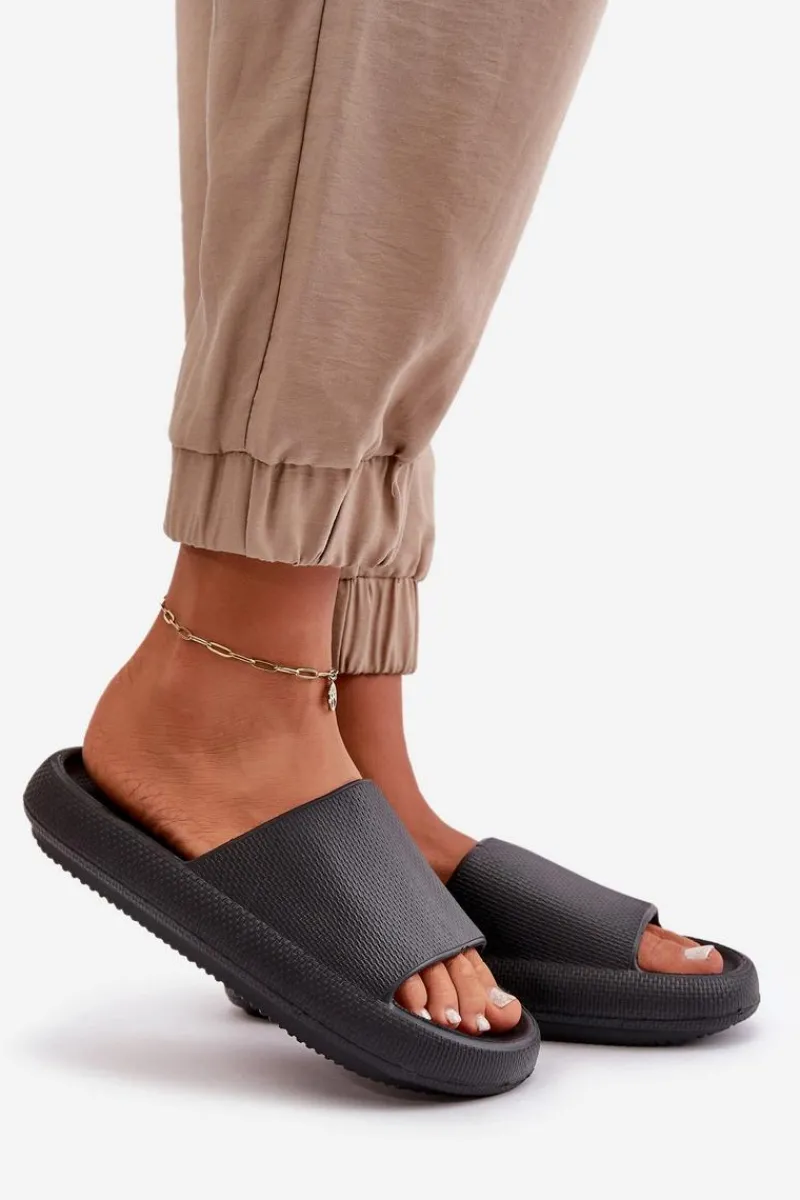 Best Boto Damskie Lekkie Piankowe Klapki Na Grubej Podeszwie Czarne Querceria