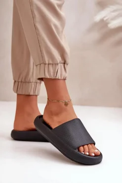 Best Boto Damskie Lekkie Piankowe Klapki Na Grubej Podeszwie Czarne Querceria