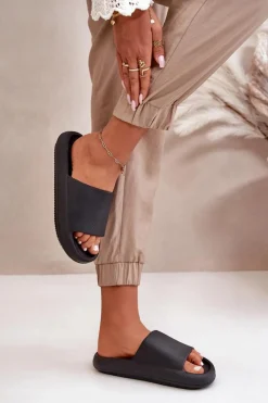 Best Boto Damskie Lekkie Piankowe Klapki Na Grubej Podeszwie Czarne Querceria