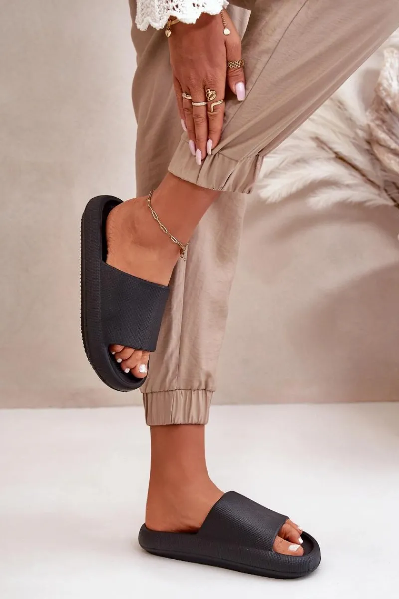 Best Boto Damskie Lekkie Piankowe Klapki Na Grubej Podeszwie Czarne Querceria