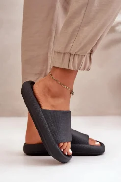 Best Boto Damskie Lekkie Piankowe Klapki Na Grubej Podeszwie Czarne Querceria