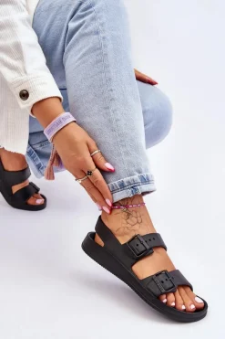 New Big Star Shoes Damskie Lekkie Sandały Big Star LL274745 Czarne Czarny