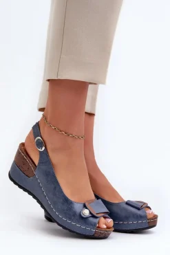 Sale Damskie Lekkie Sandały Na Koturnie Comfort Shoes Niebieskie Efravia Damskie Sandały Na Obcasie|Sandały Na Koturnie