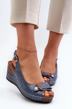 Sale Damskie Lekkie Sandały Na Koturnie Comfort Shoes Niebieskie Efravia Damskie Sandały Na Obcasie|Sandały Na Koturnie