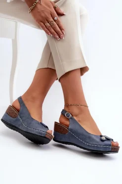 Sale Damskie Lekkie Sandały Na Koturnie Comfort Shoes Niebieskie Efravia Damskie Sandały Na Obcasie|Sandały Na Koturnie