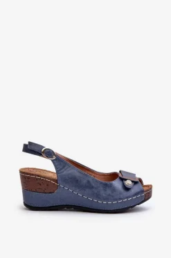Sale Damskie Lekkie Sandały Na Koturnie Comfort Shoes Niebieskie Efravia Damskie Sandały Na Obcasie|Sandały Na Koturnie