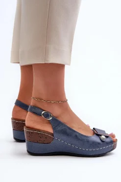 Sale Damskie Lekkie Sandały Na Koturnie Comfort Shoes Niebieskie Efravia Damskie Sandały Na Obcasie|Sandały Na Koturnie