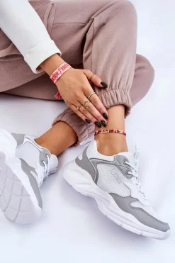 Outlet Damskie Lekkie Sportowe Buty Big Star LL274375 Biało-Szare Damskie Buty Sportowe Big Star|Sneakersy Damskie