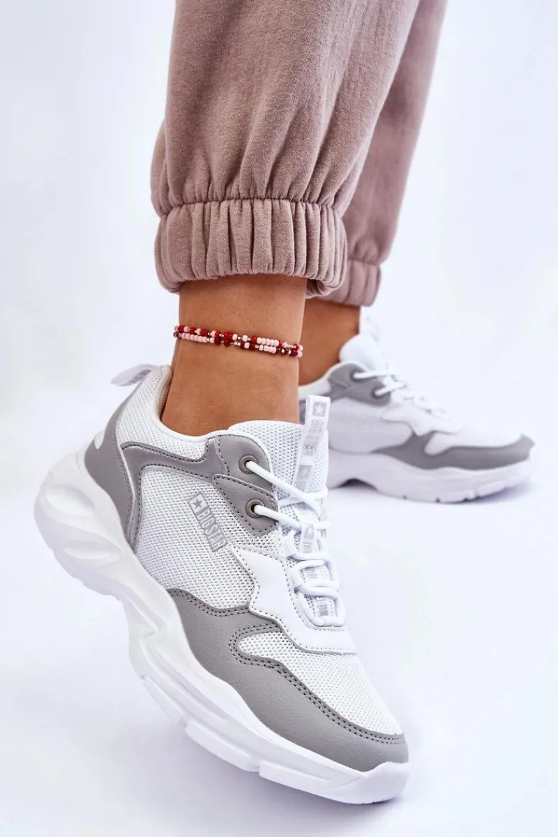 Outlet Damskie Lekkie Sportowe Buty Big Star LL274375 Biało-Szare Damskie Buty Sportowe Big Star|Sneakersy Damskie