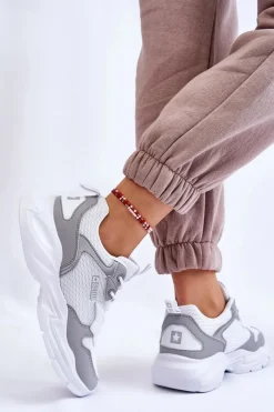 Outlet Damskie Lekkie Sportowe Buty Big Star LL274375 Biało-Szare Damskie Buty Sportowe Big Star|Sneakersy Damskie