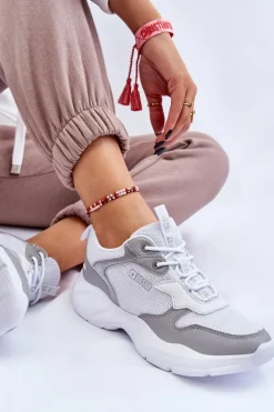 Outlet Damskie Lekkie Sportowe Buty Big Star LL274375 Biało-Szare Damskie Buty Sportowe Big Star|Sneakersy Damskie