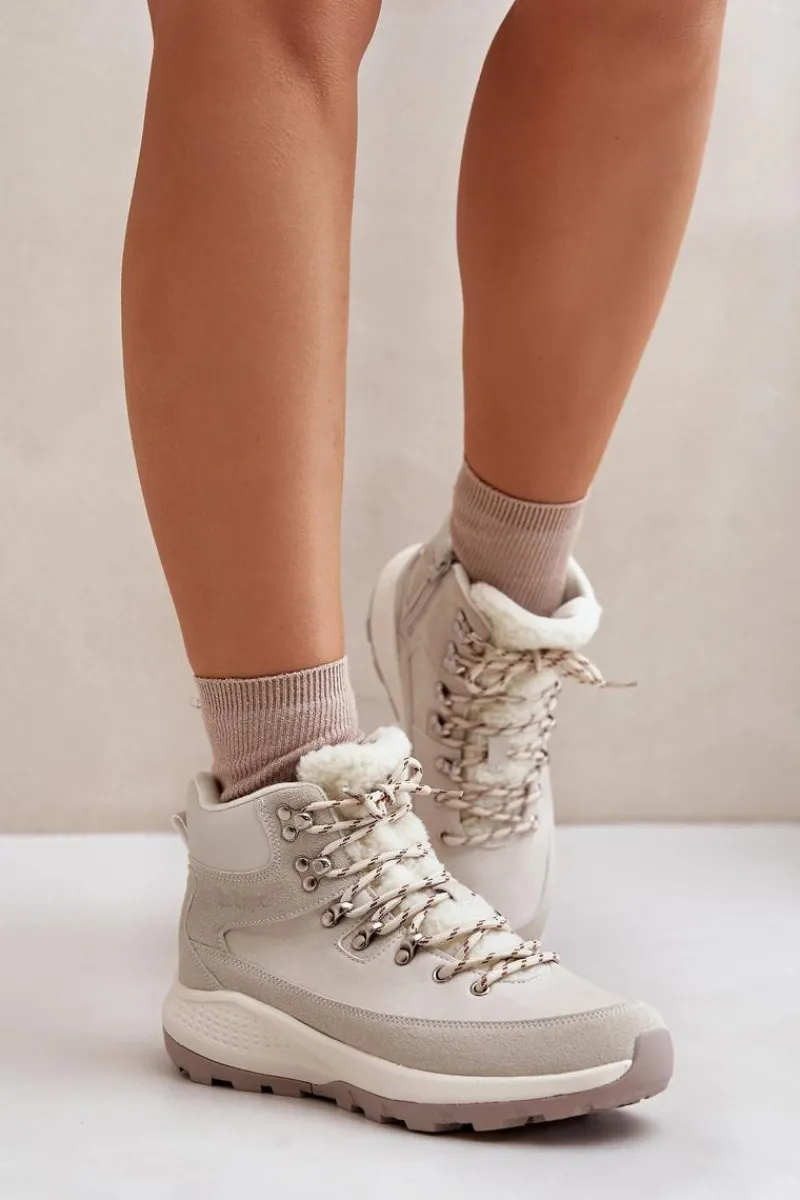 Trekkingowe Damskie|Botki Ocieplane>Lee Cooper Damskie Lekkie Trapery Na Zamek LCJ-24-03-3071 Jasnobeżowe