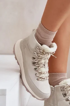 Trekkingowe Damskie|Botki Ocieplane>Lee Cooper Damskie Lekkie Trapery Na Zamek LCJ-24-03-3071 Jasnobeżowe