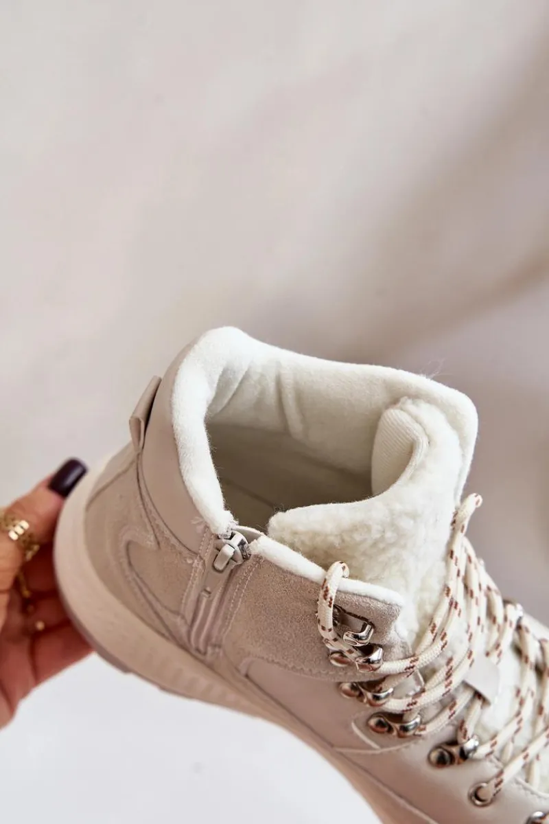 Trekkingowe Damskie|Botki Ocieplane>Lee Cooper Damskie Lekkie Trapery Na Zamek LCJ-24-03-3071 Jasnobeżowe