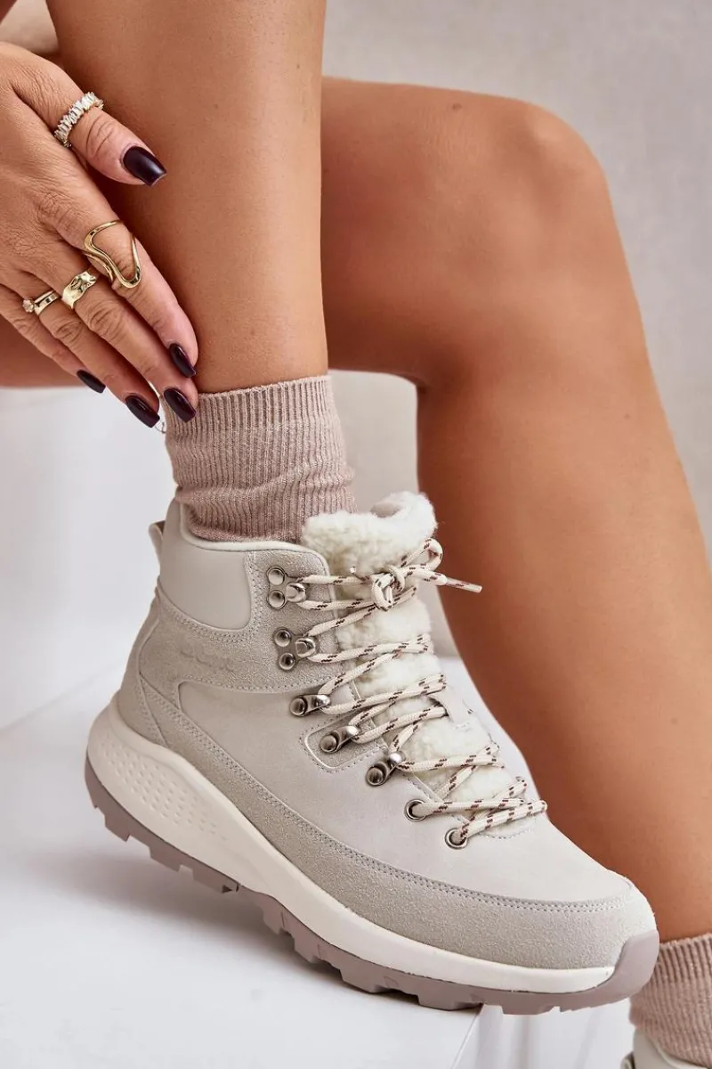 Trekkingowe Damskie|Botki Ocieplane>Lee Cooper Damskie Lekkie Trapery Na Zamek LCJ-24-03-3071 Jasnobeżowe