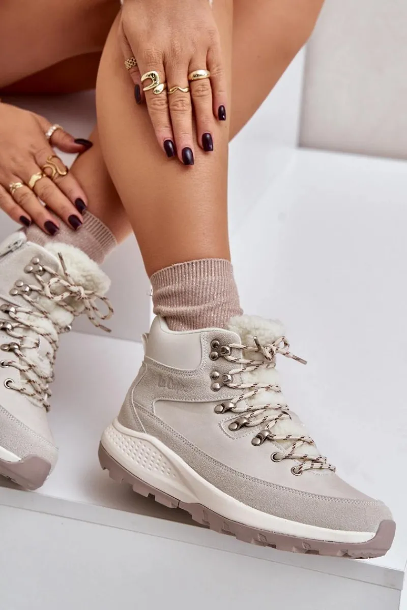 Trekkingowe Damskie|Botki Ocieplane>Lee Cooper Damskie Lekkie Trapery Na Zamek LCJ-24-03-3071 Jasnobeżowe