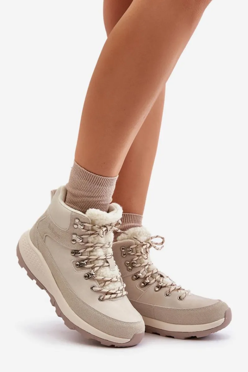 Trekkingowe Damskie|Botki Ocieplane>Lee Cooper Damskie Lekkie Trapery Na Zamek LCJ-24-03-3071 Jasnobeżowe
