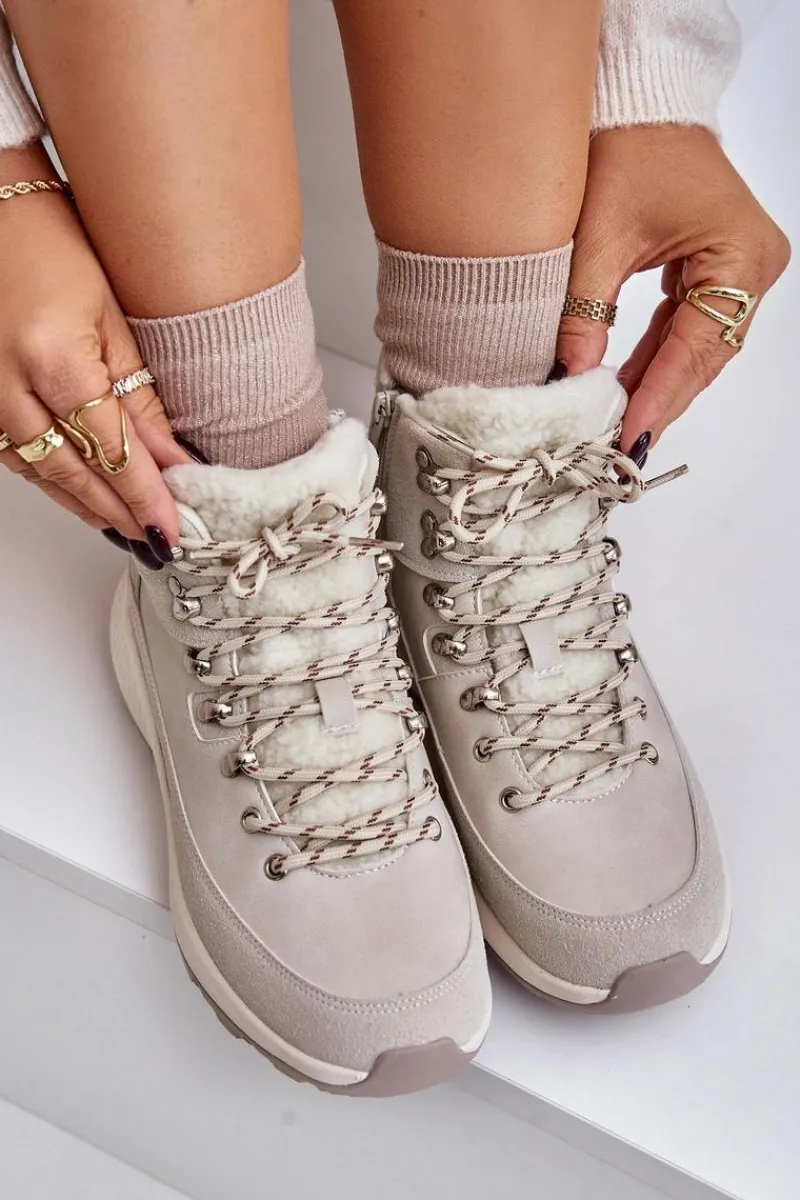 Trekkingowe Damskie|Botki Ocieplane>Lee Cooper Damskie Lekkie Trapery Na Zamek LCJ-24-03-3071 Jasnobeżowe