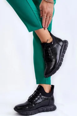 Damskie Lekkie Wsuwane Sneakersy Czarne Soroco Damskie Buty Sportowe Na Platformie|Sneakersy Damskie