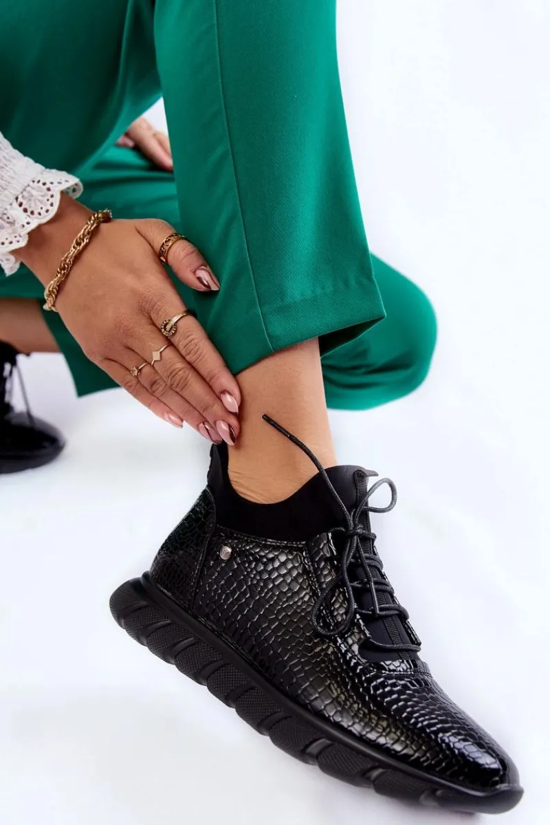 Damskie Lekkie Wsuwane Sneakersy Czarne Soroco Damskie Buty Sportowe Na Platformie|Sneakersy Damskie