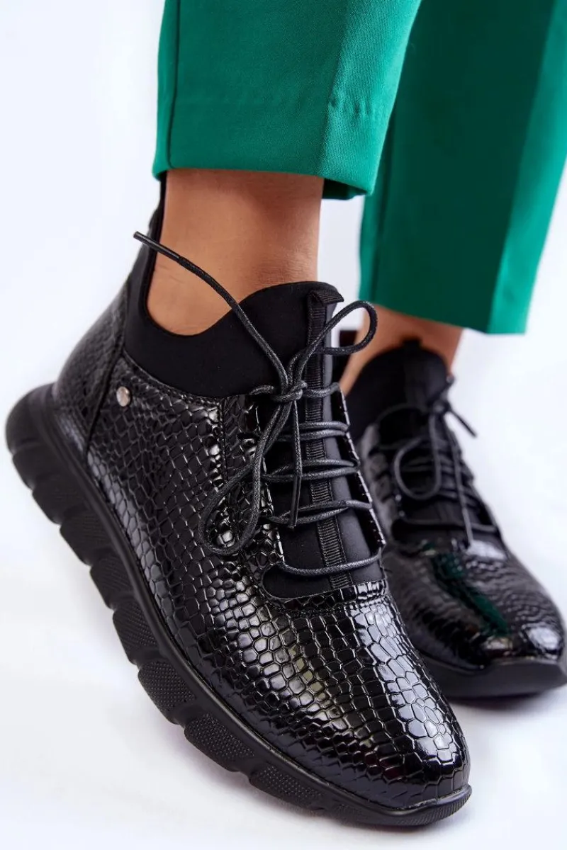 Damskie Lekkie Wsuwane Sneakersy Czarne Soroco Damskie Buty Sportowe Na Platformie|Sneakersy Damskie