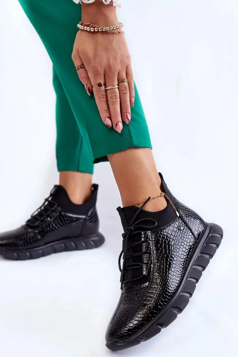 Damskie Lekkie Wsuwane Sneakersy Czarne Soroco Damskie Buty Sportowe Na Platformie|Sneakersy Damskie