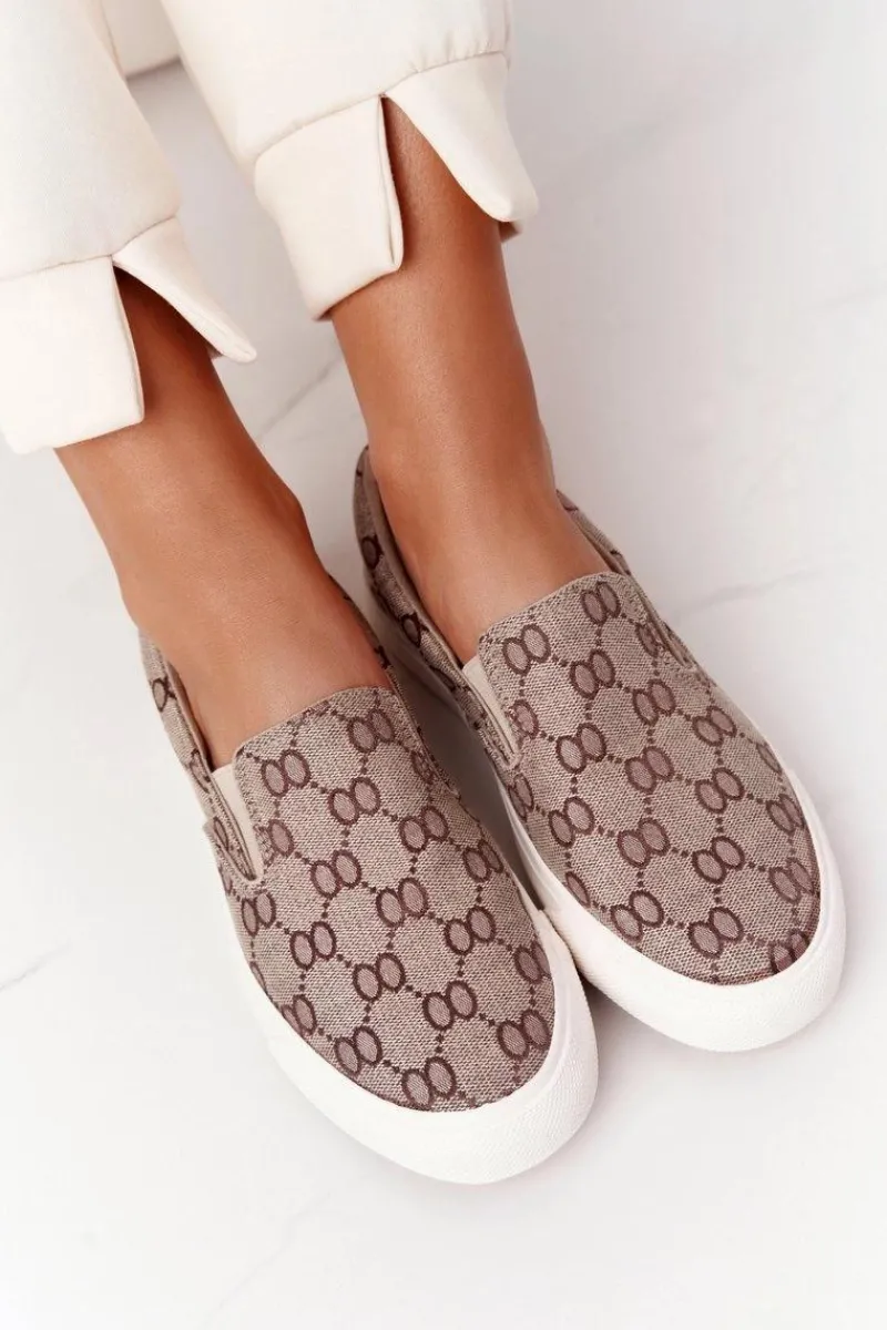 Trampki Damskie Niskie>Boto Damskie Logowane Tenisówki Slip-On Khaki Challenge