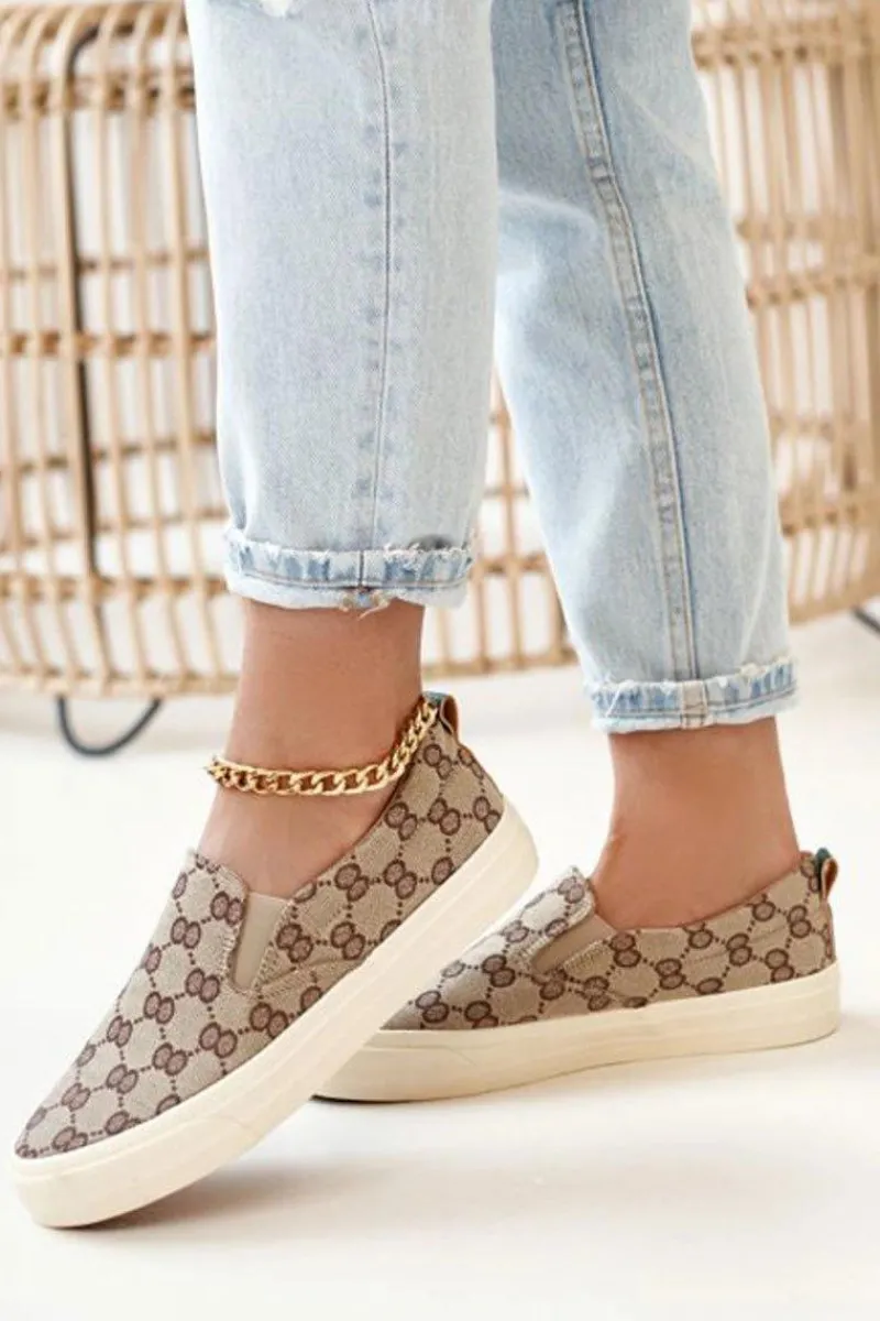 Trampki Damskie Niskie>Boto Damskie Logowane Tenisówki Slip-On Khaki Challenge